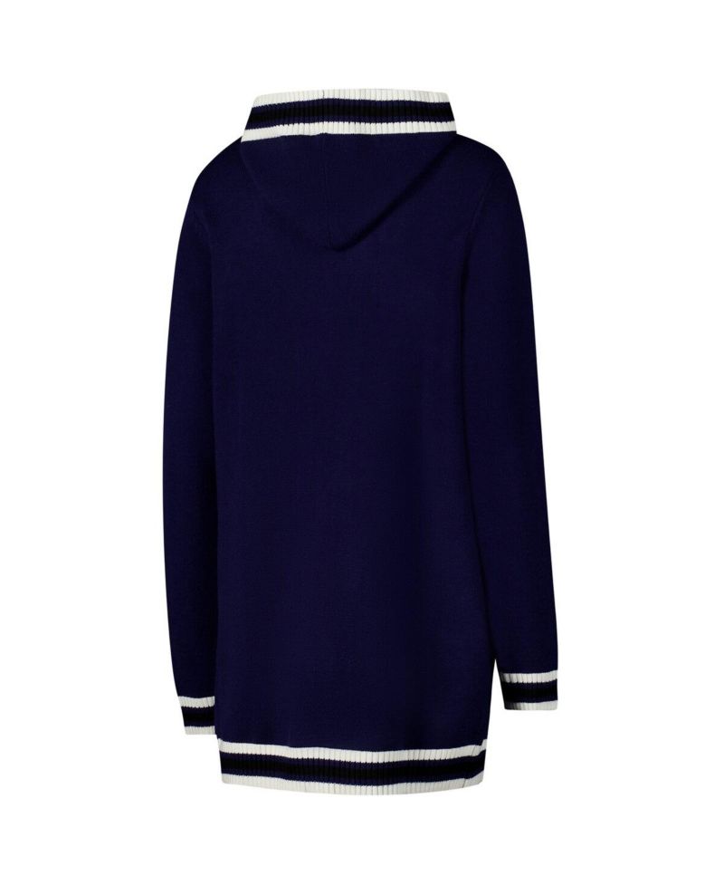 Women's Navy West Virginia Mountaineers Stripe Detail Tri-Blend Hoodie Cardigan Sweater
