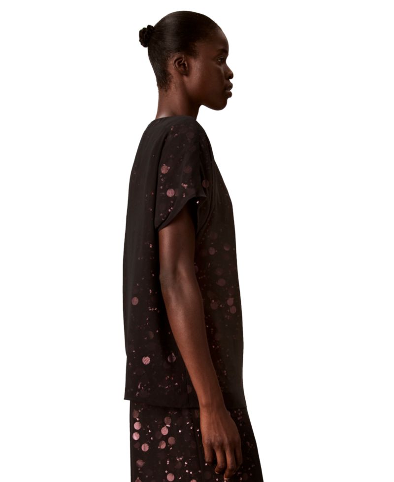 Women's Sequin Sheer Boat-Neck Blouse