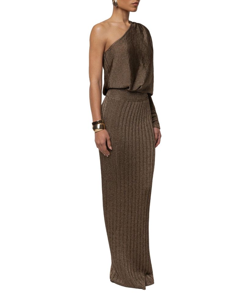 Women's High-Waisted Metallic Ribbed Maxi Skirt