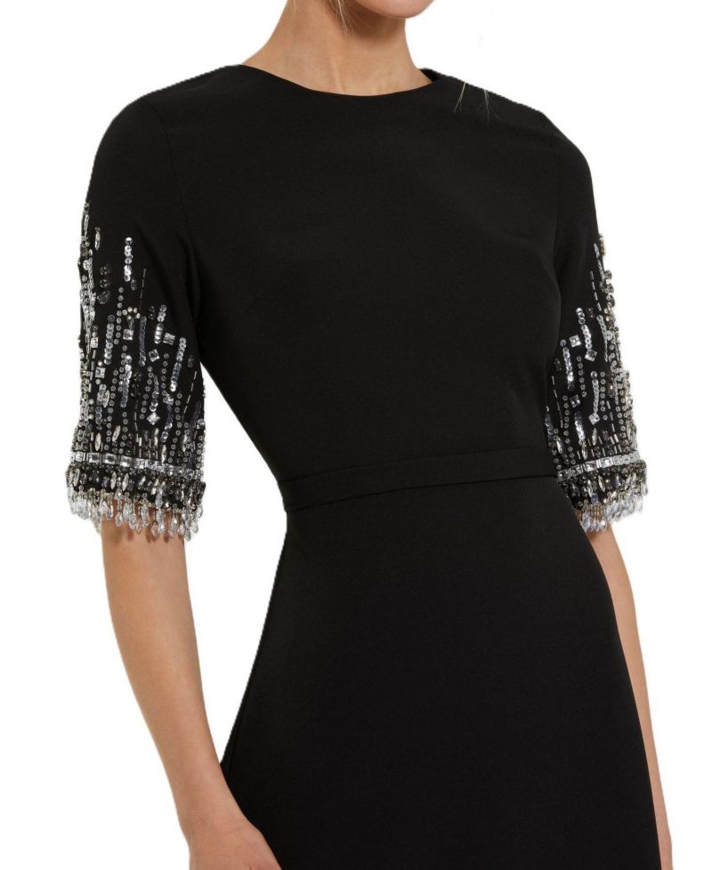 Women's Beaded 3/4 Sleeves Crepe A Line Gown