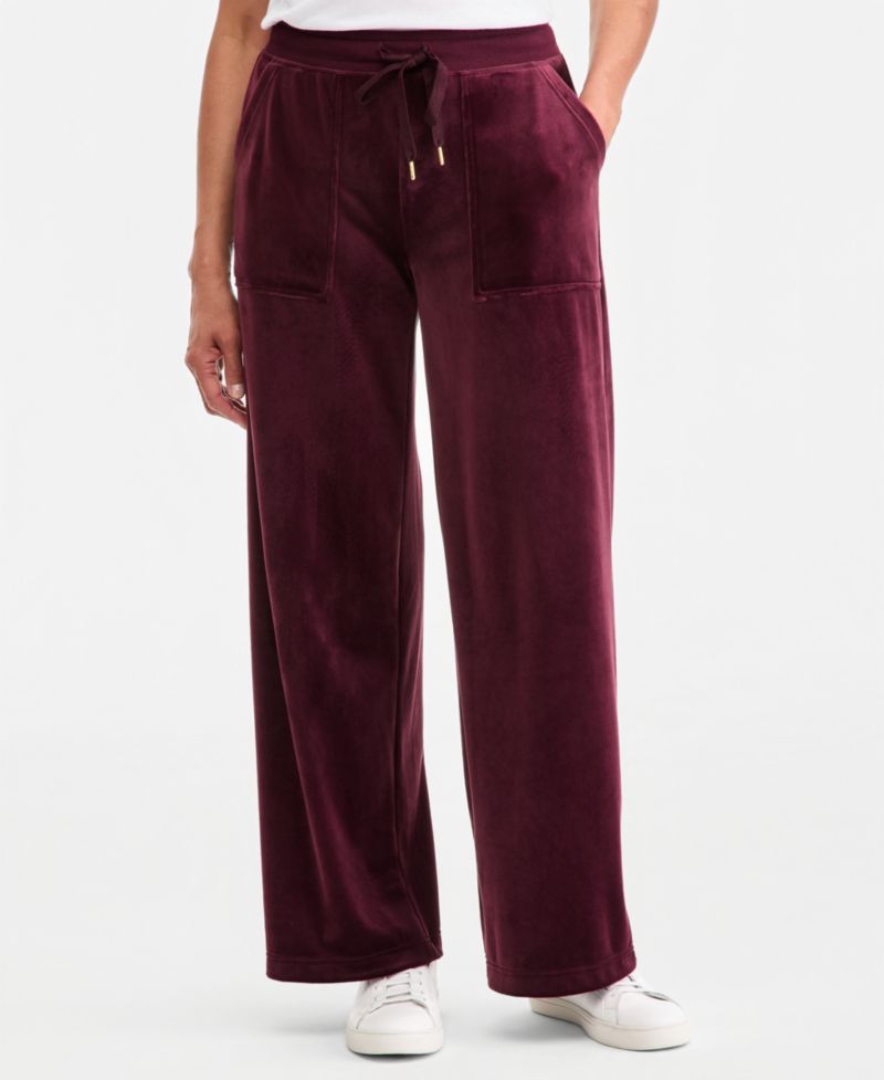 Petite Pull-On Wide-Leg Velour Lounge Pants