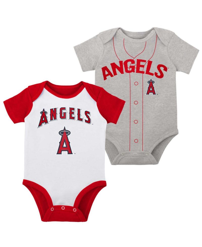Infant Boys and Girls White and Heather Gray Los Angeles Angels Two-Pack Little Slugger Bodysuit Set