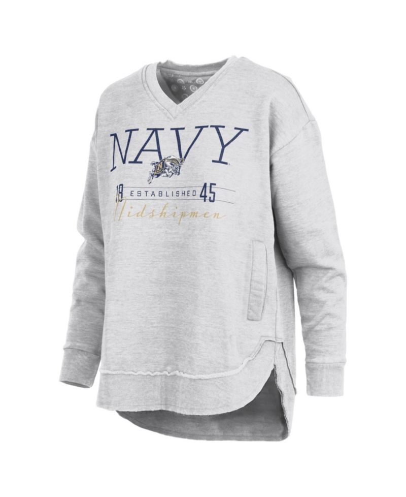 Women's Heather Gray Navy Midshipmen Marcus East Hall Poncho V-Neck Sweatshirt