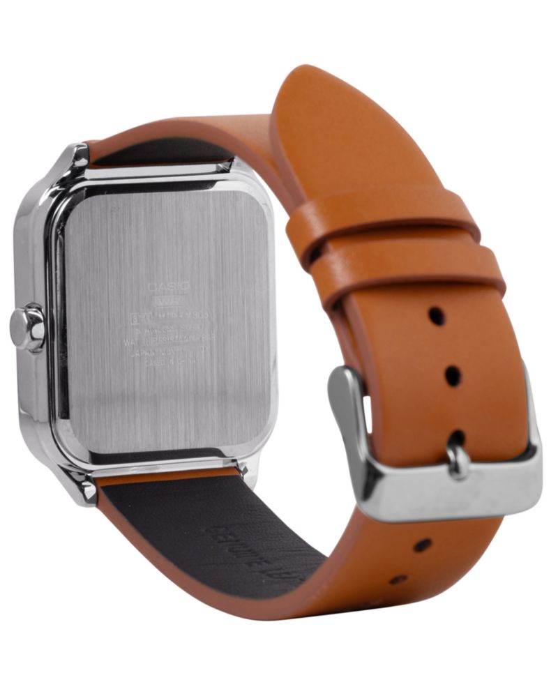 Men's Japanese Quartz Brown Leather Watch 34mm