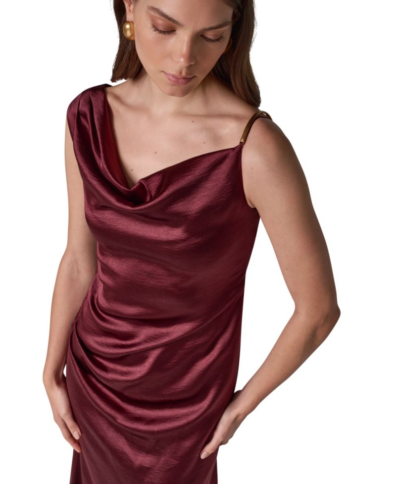 Women's Sleeveless Asymmetric Cowl-Neck Satin Maxi Dress