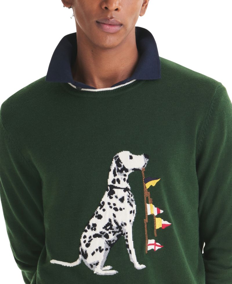 Men's Dog Intarsia Crewneck Sweater