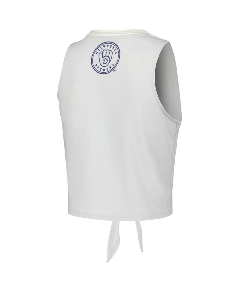 Women's White Milwaukee Brewers Twisted Tie Front Tank Top