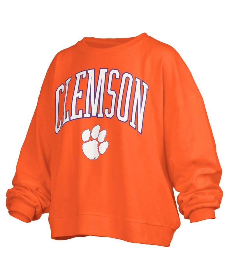 Women's Orange Clemson Tigers Janise Arch Over Logo Waist Length Oversized Pullover Sweatshirt
