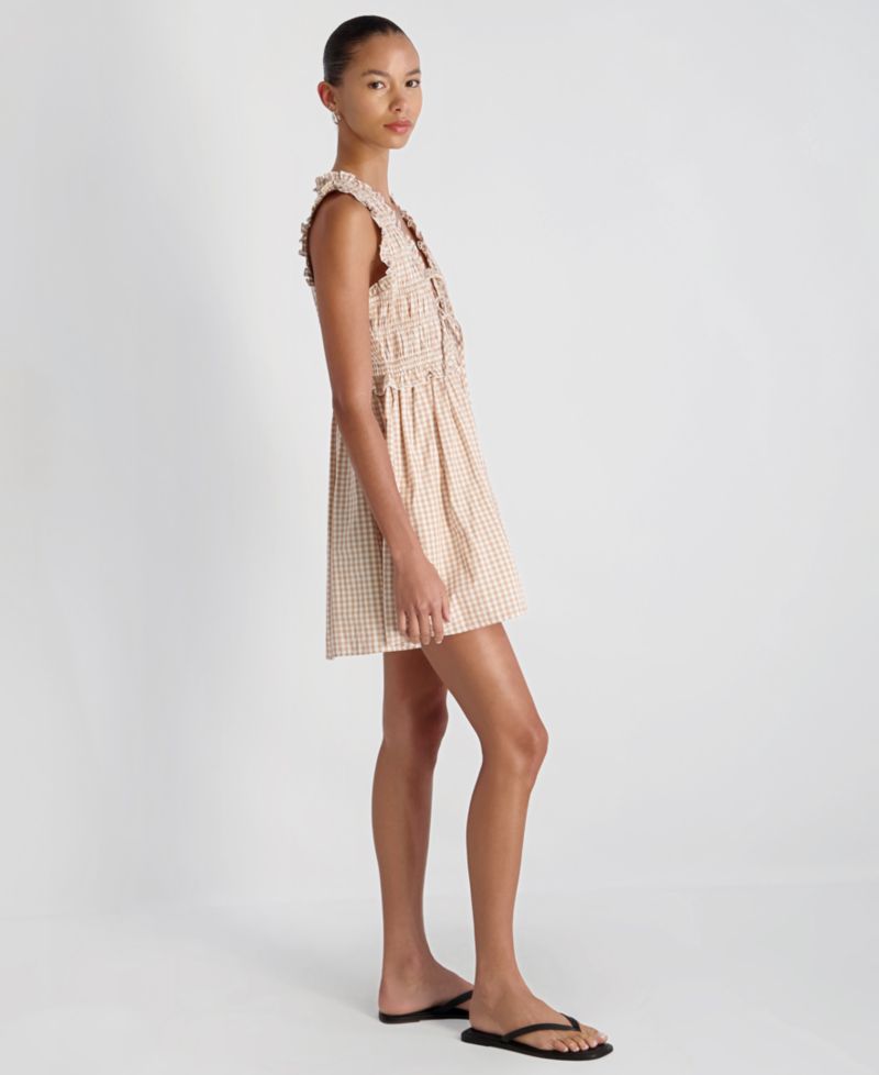 Women's Gingham Pattern Smocked Mini Dress