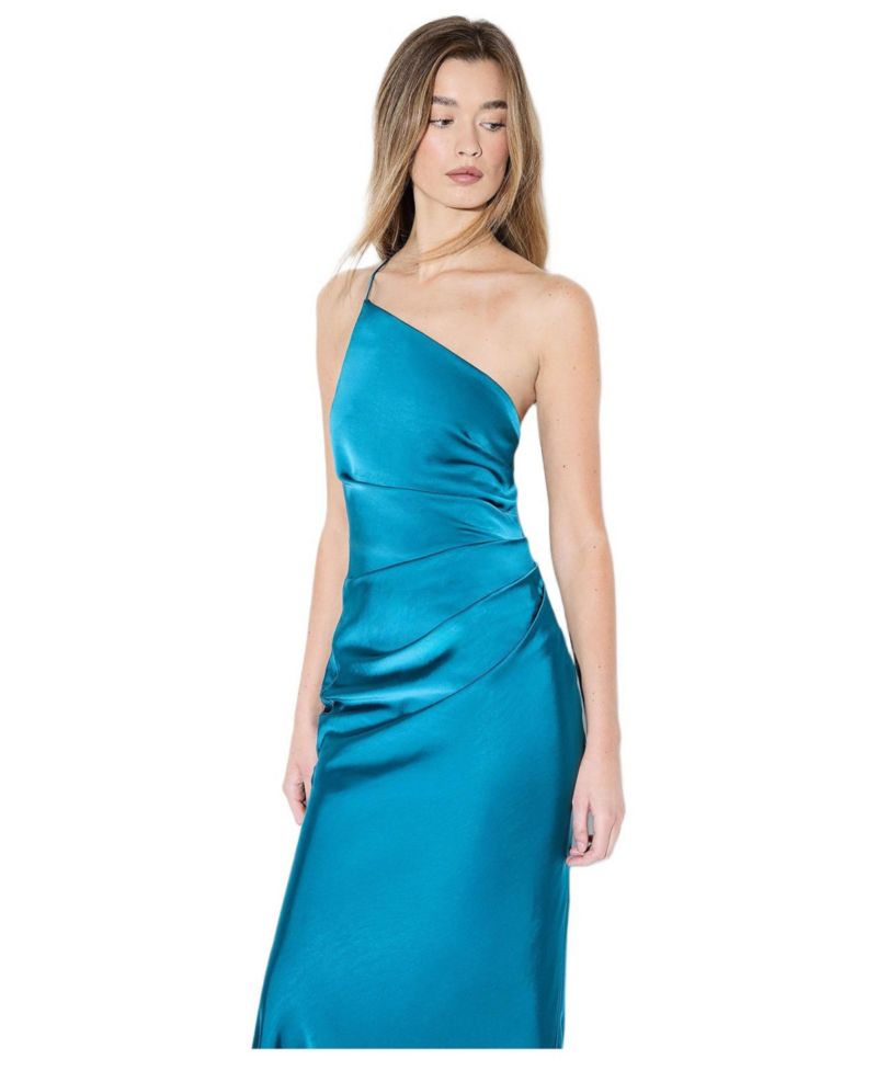 Women's Satin Asymmetric Maxi Bridesmaid Dress