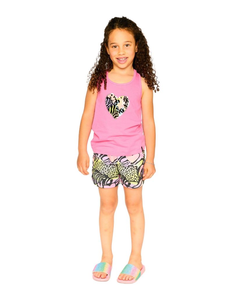Toddler Girls Cotton Jersey Tank Top Pink with Screen Print