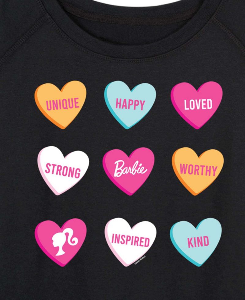 Women's Barbie Valentine Candy Hearts French Terry Long-Sleeve T-Shirt
