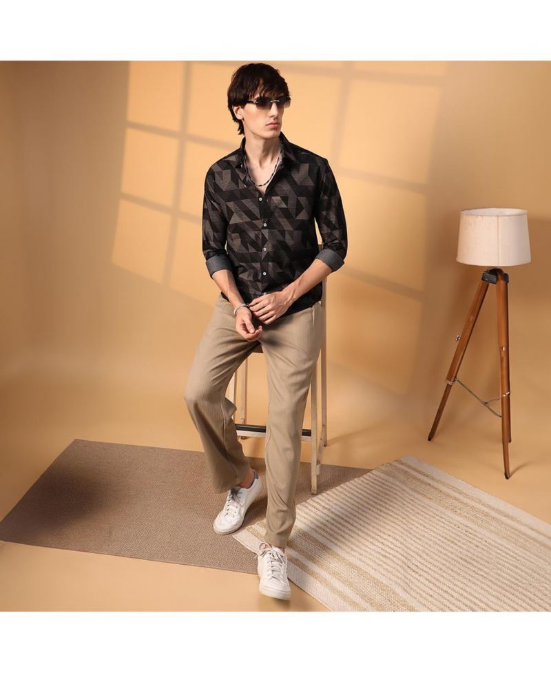 Men's Midnight Black Geometric Seersucker Shirt