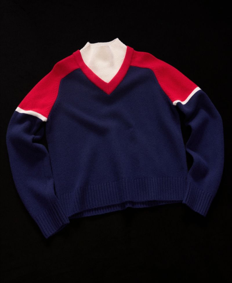Women's Selection High Neck Contrast-Overlay Wool-Blend Sweater