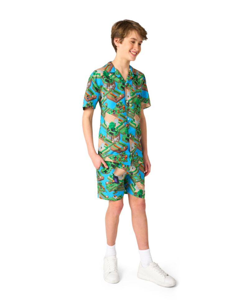 Big Boys 2-Piece Minecraft Summer Short Sleeve Shirt and Shorts Set