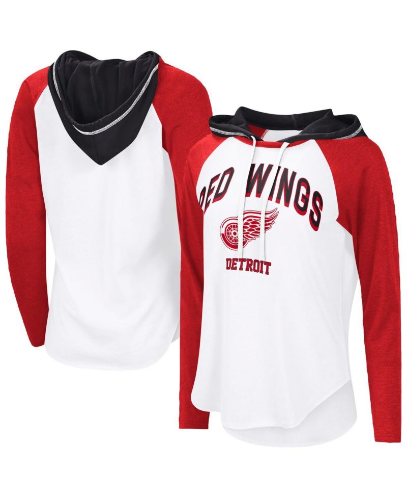 Women's White Detroit Red Wings VIP Raglan Long Sleeve Hoodie T-Shirt