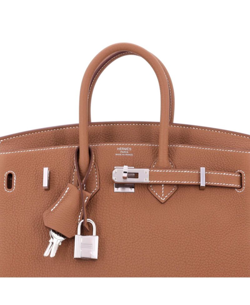 Pre-Owned Hermes Birkin 25 Handbag Brown Togo with Palladium Hardware