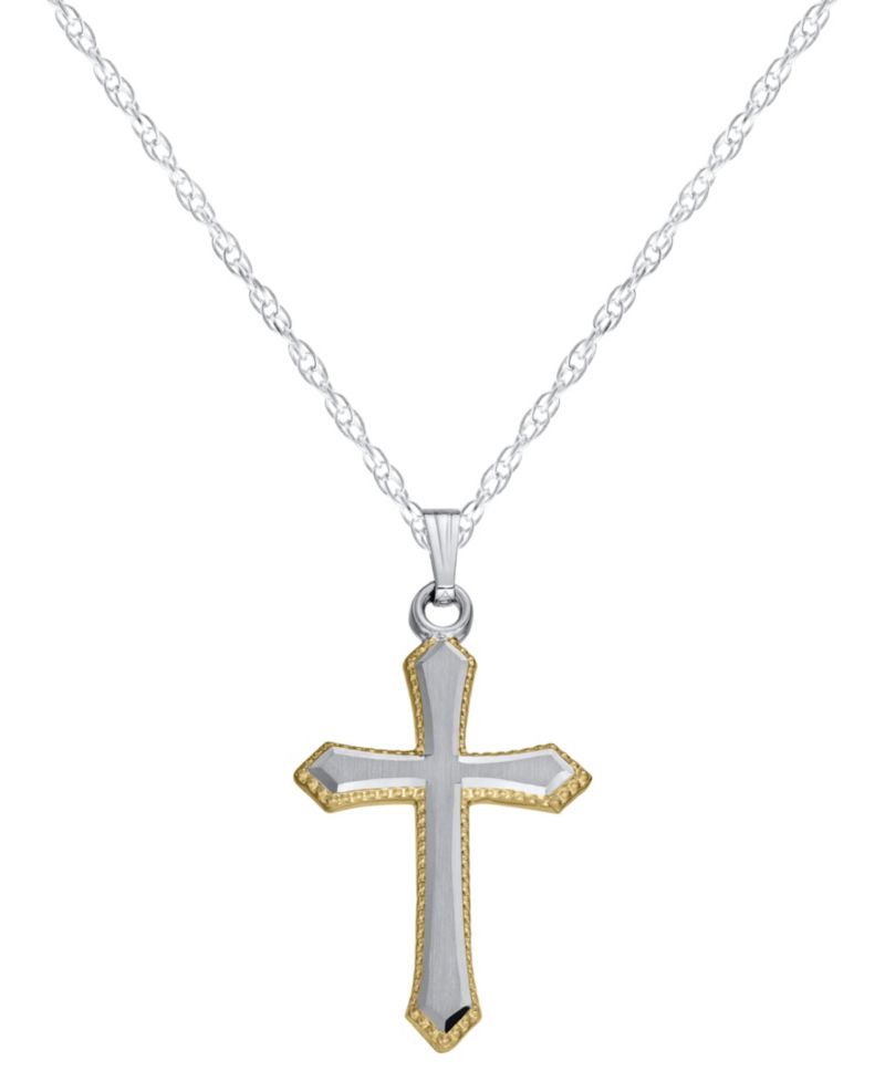 Engraved Edge Cross Pendant Necklace in Sterling Silver