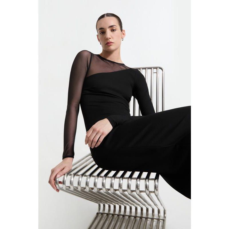 Women's Milo Mesh-Sleeve Column Midi Dress with Back Slit