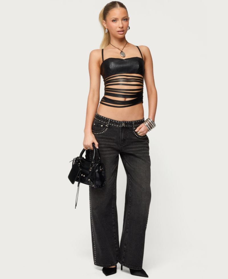 Women's Nia Cutout Shredded Faux Leather Top