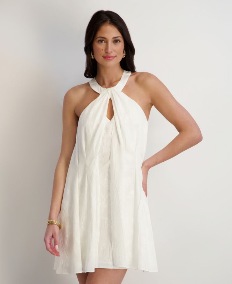 Women's Textured Burnout Halter Neck Mini Dress