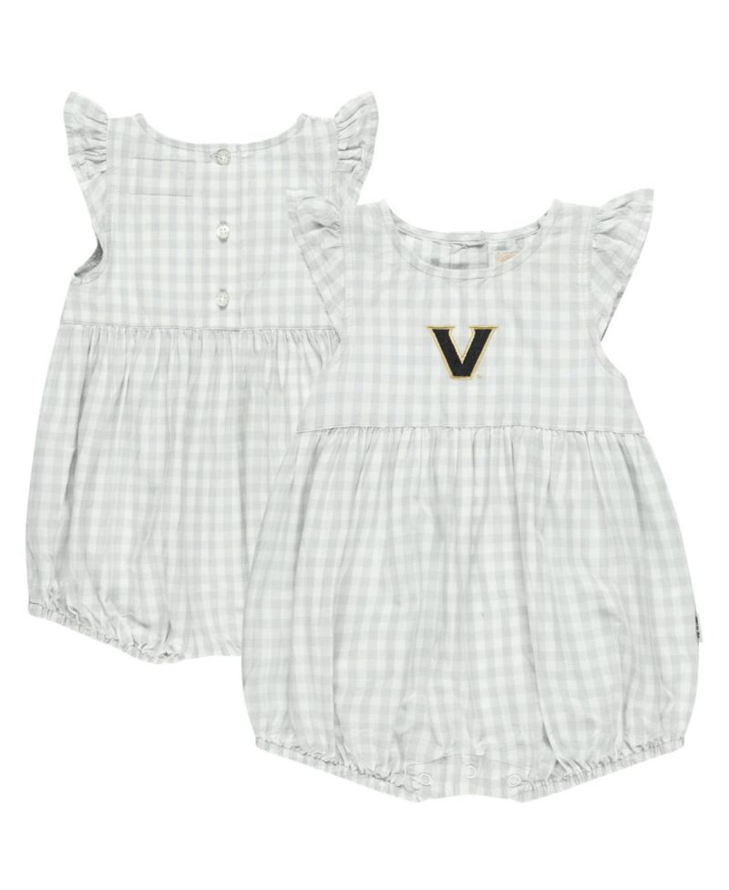 Baby Girls Gray Vanderbilt Commodores Cara Gingham Ruffled Bodysuit