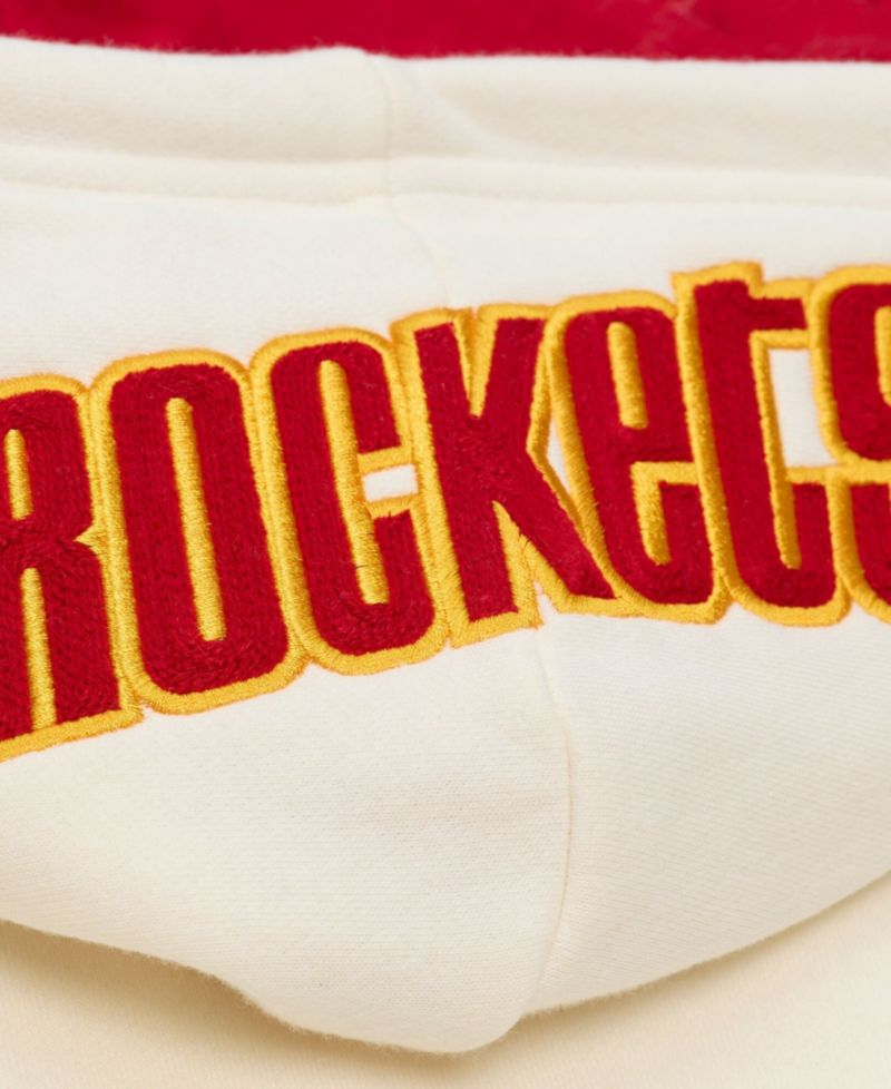 Men's Cream Houston Rockets Hardwood Classics Chainstitch Premium Fleece Hoodie