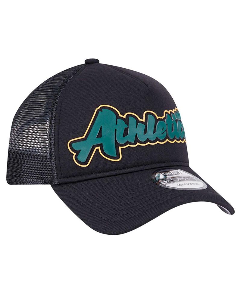 Men's Black Oakland Athletics Retro Bold A-Frame Trucker 9FORTY Adjustable Hat
