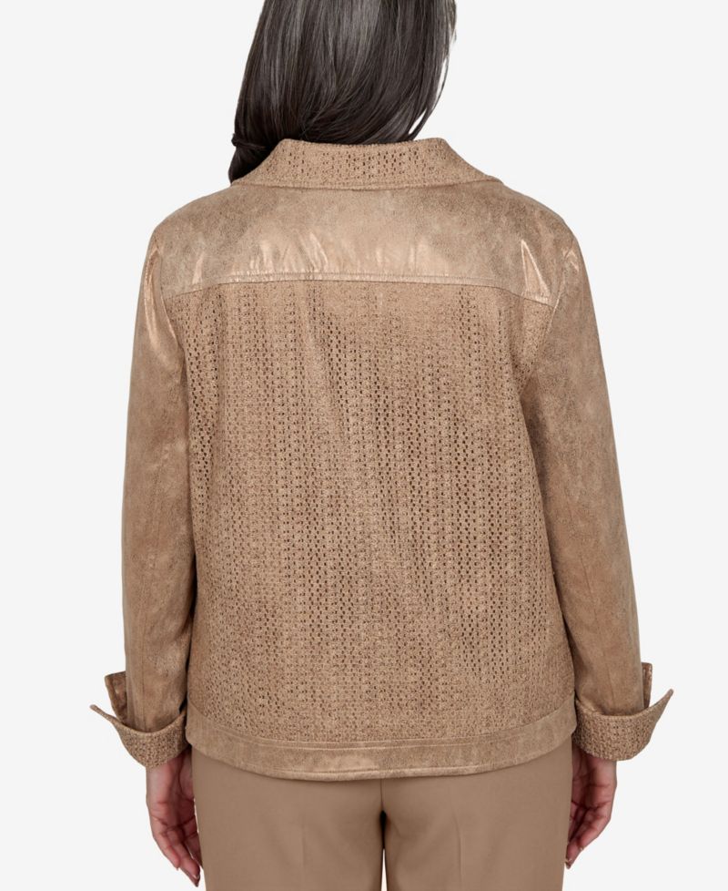 Petite 3/4-Sleeve Collared Zip-Front Jacket