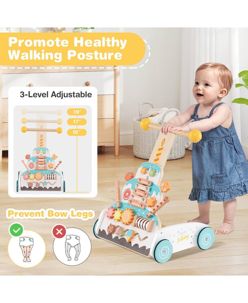 Wooden Baby Walker Ice Cream Cart Toy with Sweet Accessories Smooth