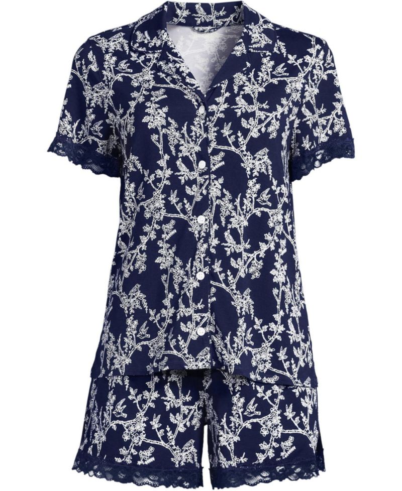 Plus Size Cooling Lace-Trim Top and Shorts 2-Piece Pajama Set, 4" Inseam