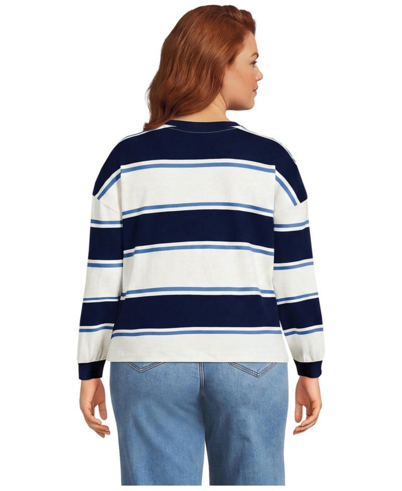 Plus Size Long-Sleeve Breton-Stripe Relaxed-Fit T-Shirt