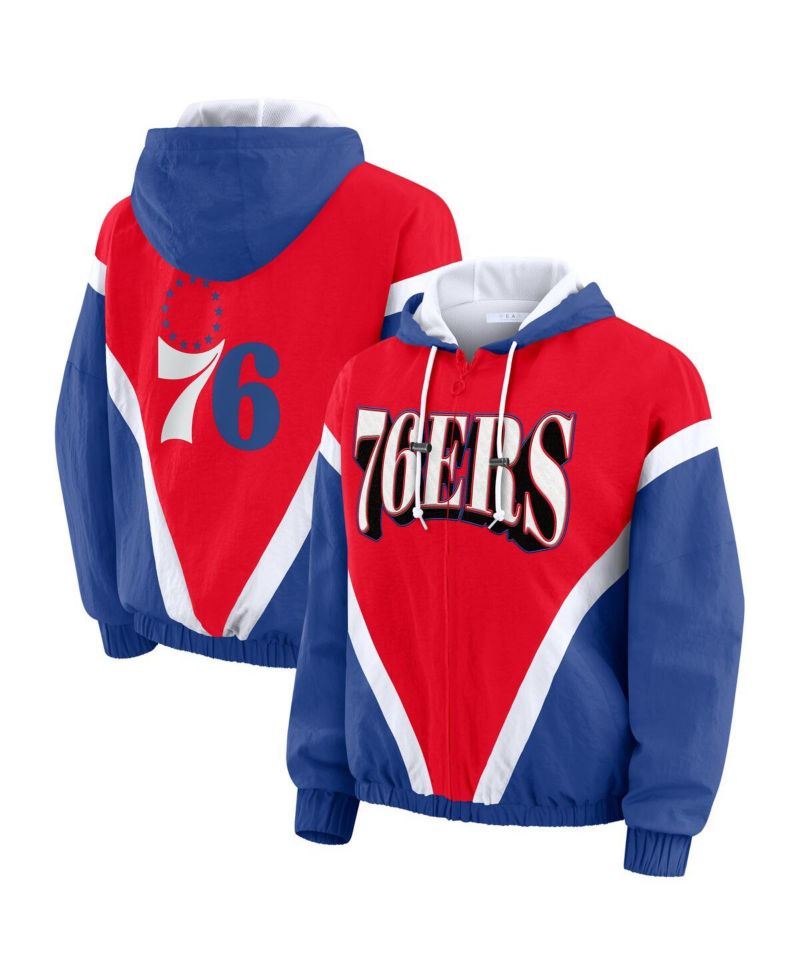 Women's Red/Royal Philadelphia 76ers Color Block Full-Zip Hoodie Windbreaker Jacket