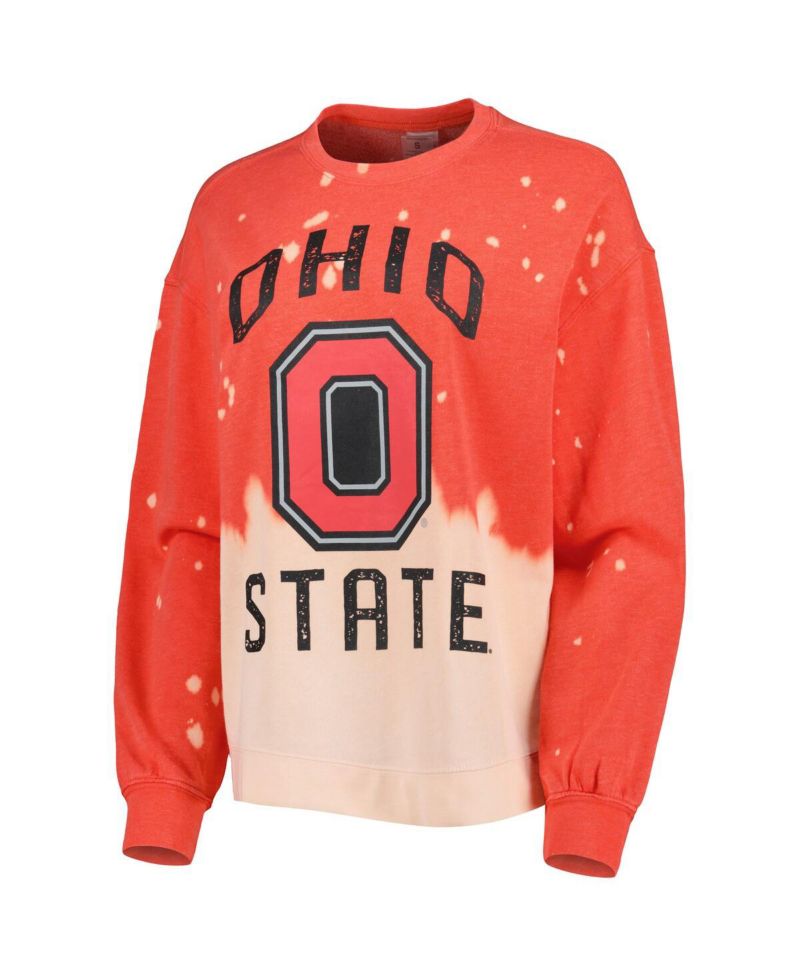 Women's Scarlet Ohio State Buckeyes Twice As Nice Faded Dip-Dye Pullover Sweatshirt