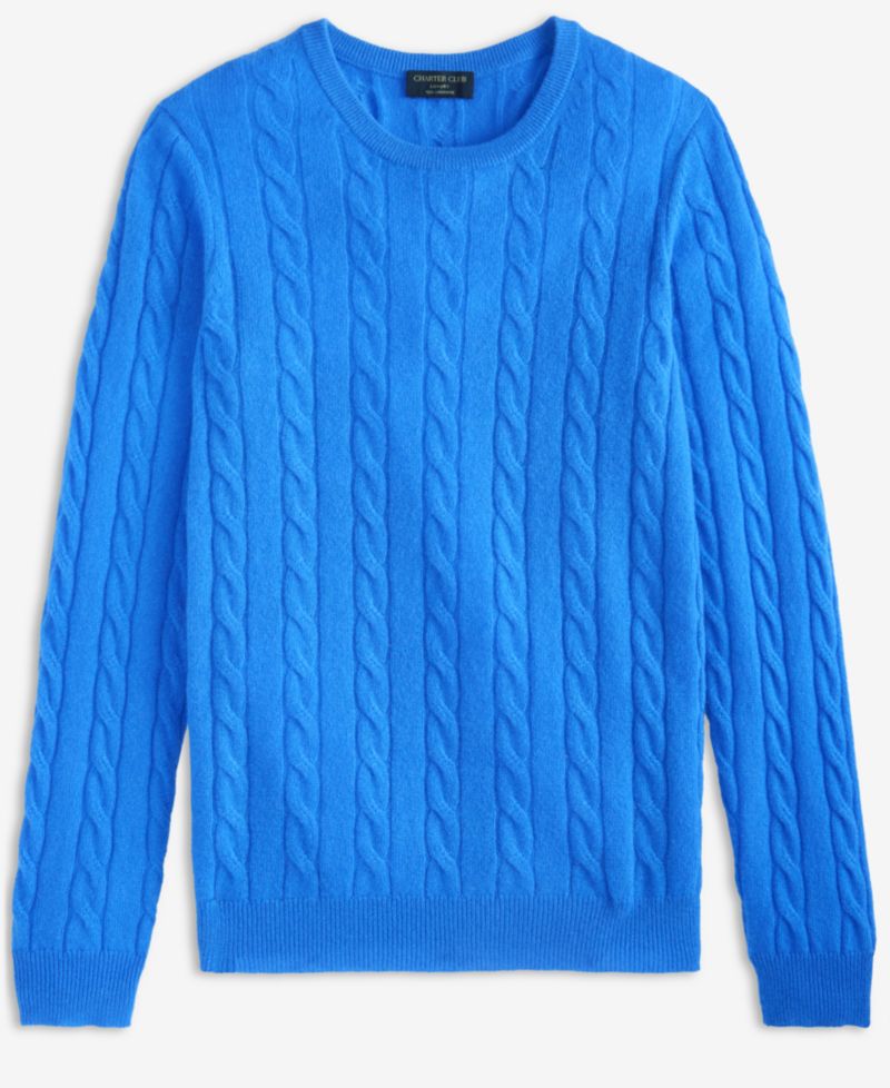 Petite Cable-Knit Crewneck 100% Cashmere Sweater