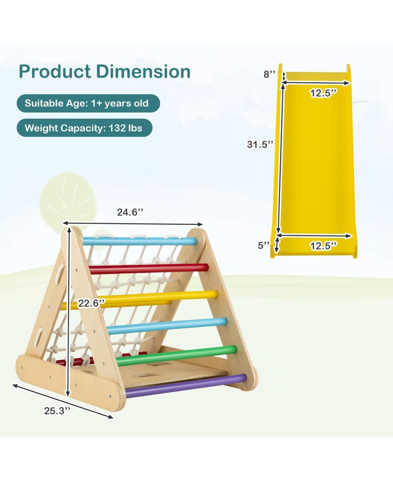 3-Side Triangle Climber with Sliding Board and Climbing Net
