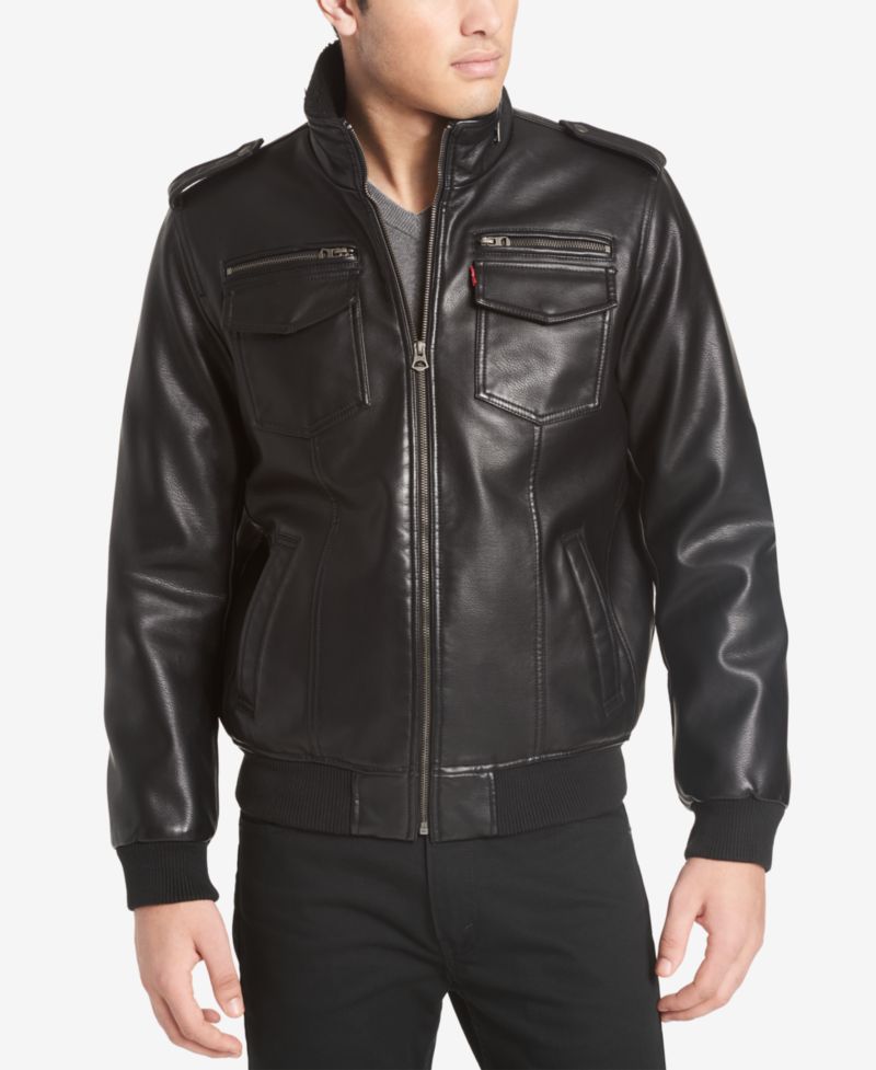 Men's Sherpa Lined Faux Leather Aviator Bomber