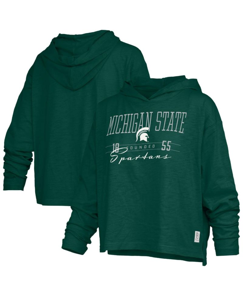 Women's Green Michigan State Spartans Castillo Slub Waist Length Long Sleeve Hooded T-Shirt