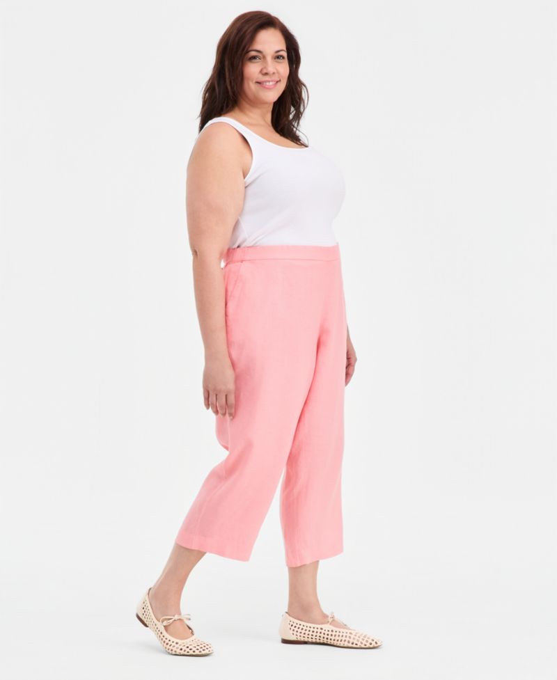 Plus Size 100% Linen Cropped Pants