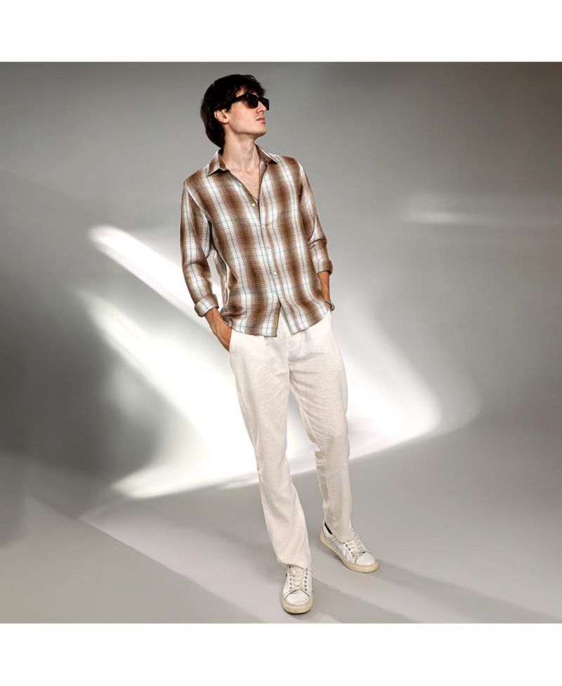 Men's Chocolate Brown & Cream White Ombre Buffalo Check Shirt