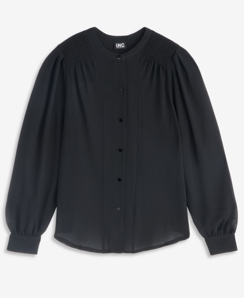 Women's Long Sleeve Sheer Button-Front Blouse