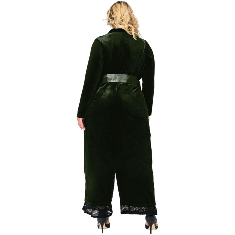 Plus Size Velvet Wrap Satin Belt Long Coat