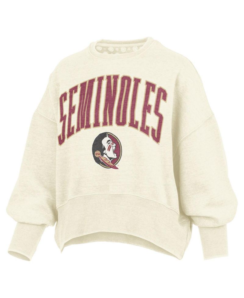 Women's Natural Florida State Seminoles Oversized Waist-Length Crewneck Sweatshirt