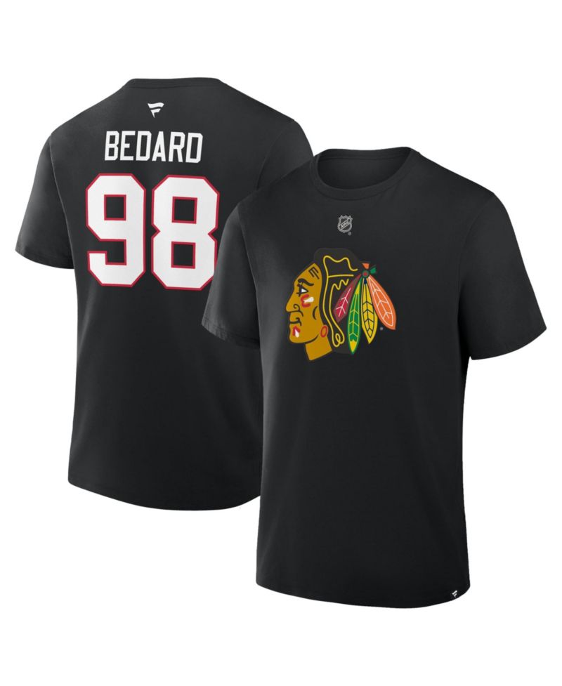 Men's Connor Bedard Black Chicago Blackhawks Authentic Stack Name Number T-Shirt