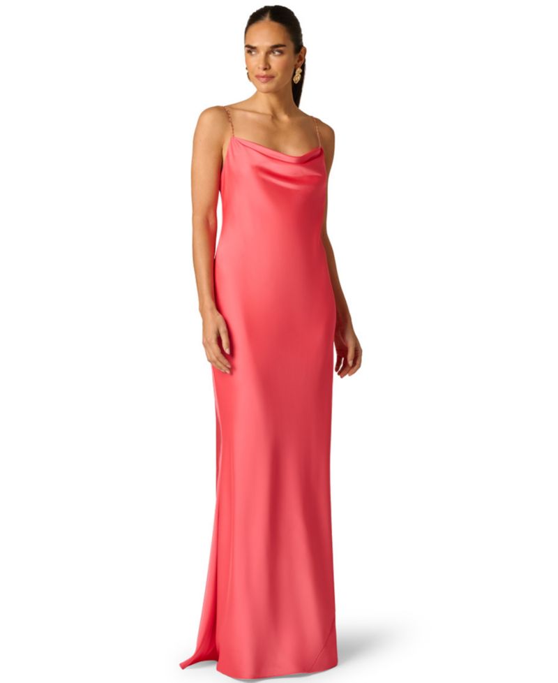 Women's Beaded Straps Cowl Neck Ball Gown