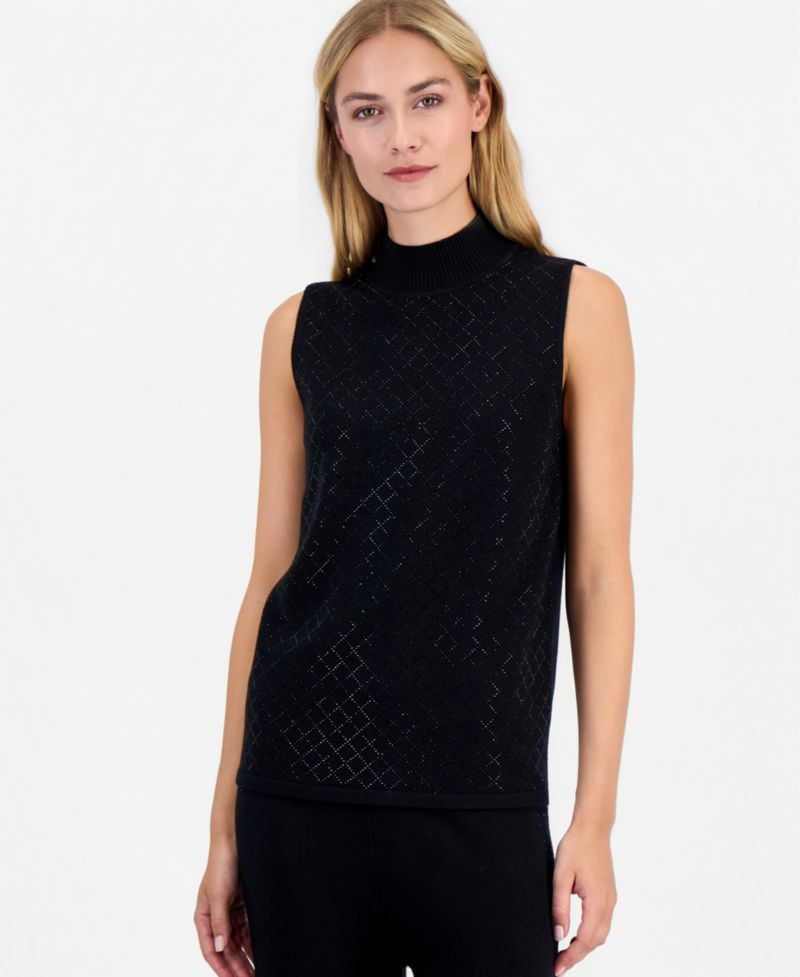 Women's Sleeveless Heatset Diamond Mockneck Tank