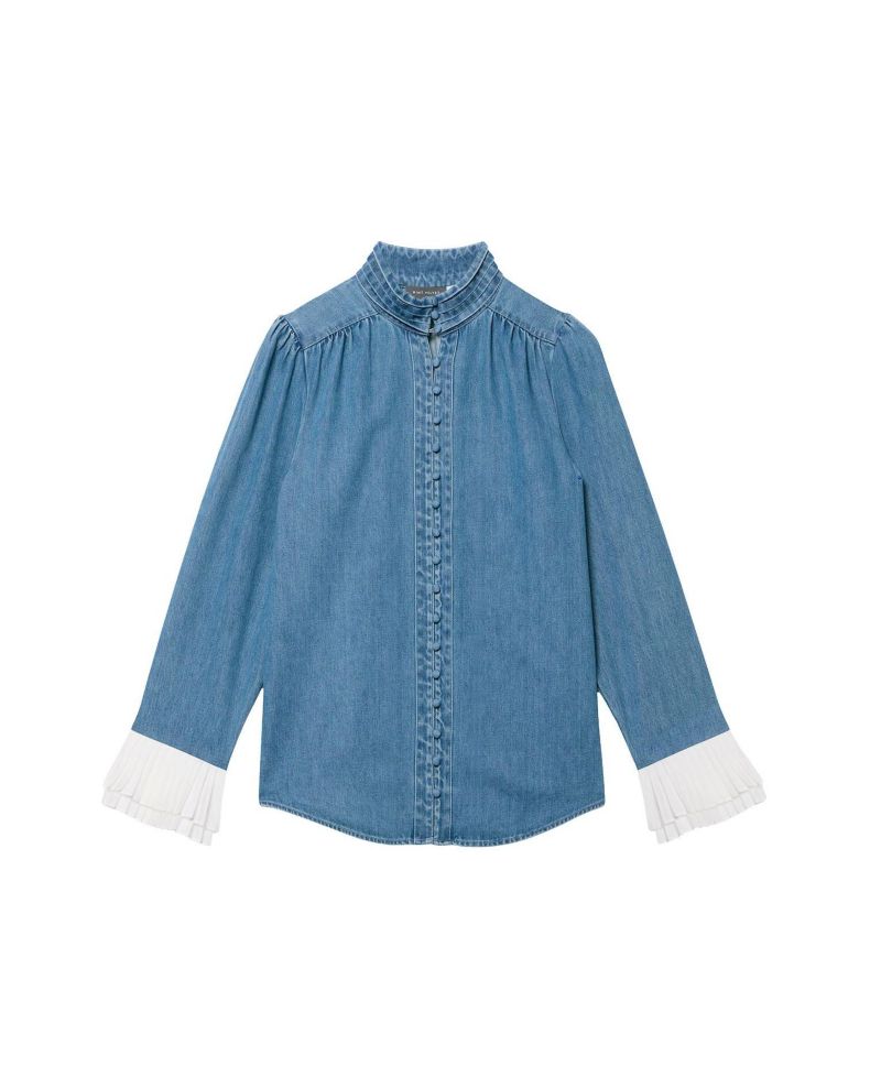 Women's Denim Contrast Cuff Blouse