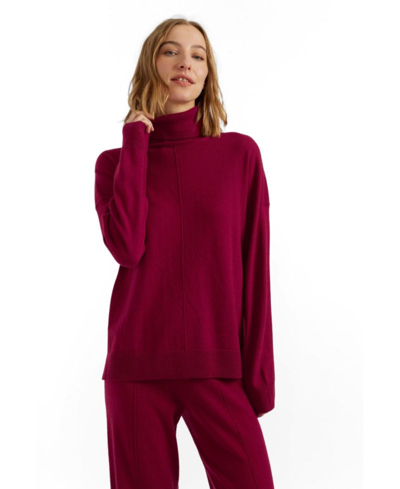 Women's Relaxed Roll Neck Wool-Cashmere Blend Sweater