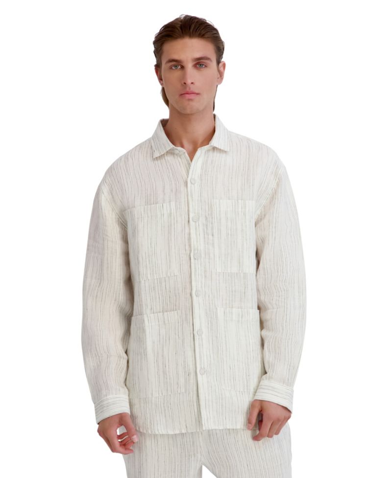 Men's Relaxed-Fit Striped Linen Shirt Jacket