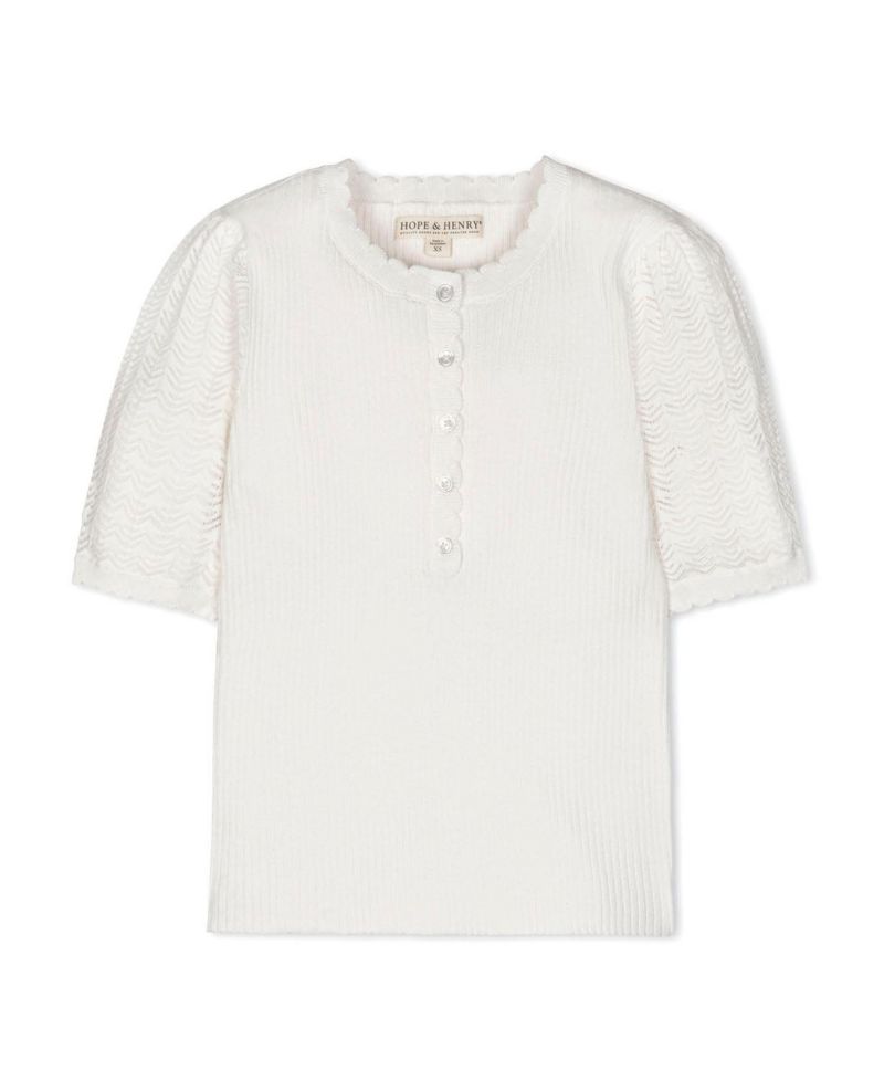 Women's Hope and Henry Organic Pointelle Sleeve Henley Sweater